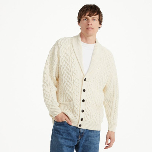 B132162- Men's Traditional Aran Cardigan with Shawl Collar ShamrockGift.com