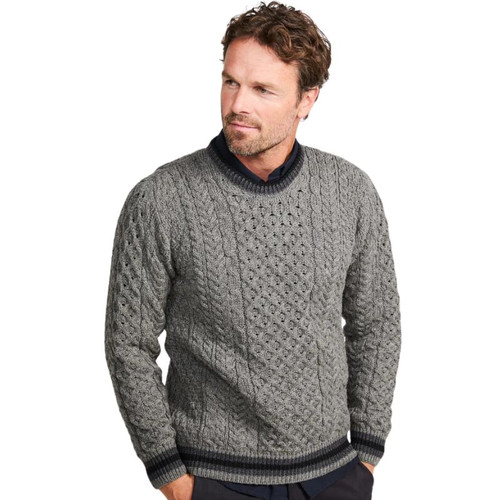 B137 Merino Wool Irish Sweater with Honeycomb Stitch Grey Studio ShamrockGift.com