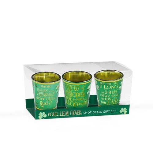 AIS-172128 Lucky Clover Irish Shot Glass Set of 3ShamrockGift.com