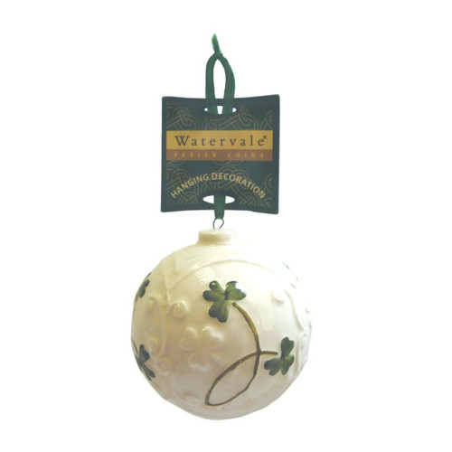 AIS-68407 Embossed Irish Porcelain Round Christmas Bauble Shamrock Decoration  ShamrockGift.com