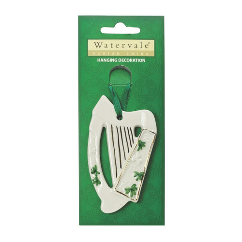 AIS-66250 Deluxe Parian China Celtic Christmas Tree Ornament Harp HangingShamrockGift.com