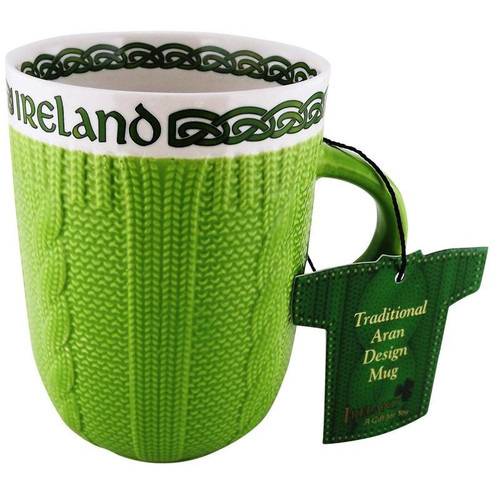 JCW-52403 Aran Cable Embossed Ireland Ceramic Mug Light Green ShamrockGift.com