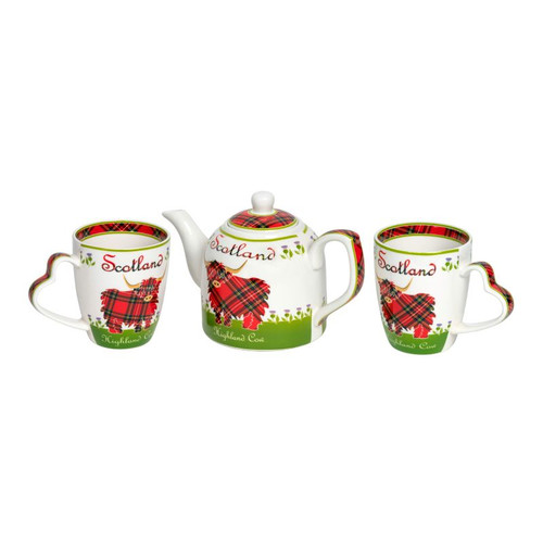HI-Set-533 Bone China Scottish Highland Coo Mug & Teapot Set ShamrockGift.com