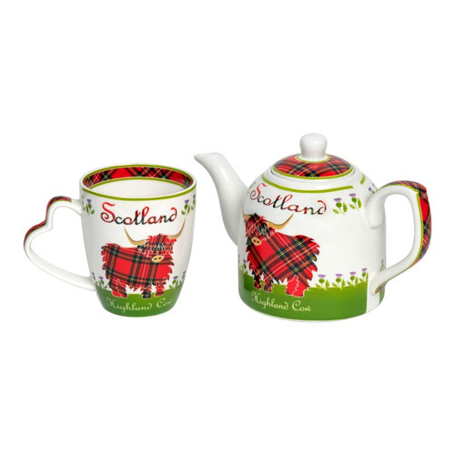 HI-Set-532 Bone China Scottish Highland Coo Mug & Teapot Set ShamrockGift.com