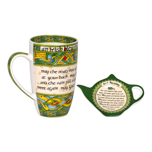HI-Set-407 Set of Irish Blessing Mug & Shamrock Teabag Holder Shamrockgift . com