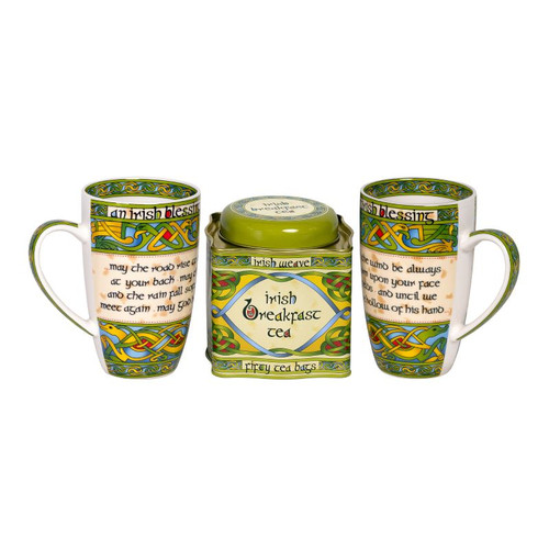 HI-Set-411 Set of 2 Irish Blessing Mugs & Tea Shamrockgift . com