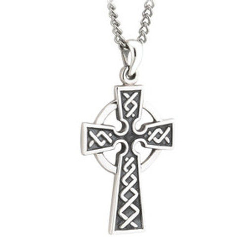 Solvar Silver Oxidized Embossed Celtic Cross Pendant S44761 Shamrockgift.com