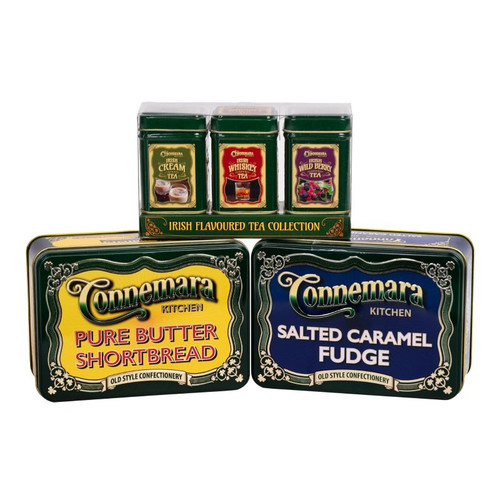 HI-Set-622 Set of Tin Of Smooth Salted Caramel Fudge, Tin Of Shortbread Biscuits & Mini Tea Set Tins New Flavors Shamrockgift . com