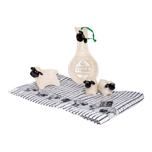 HI-Set-541 Set of Woolly Ware Spoon Rest, Woolly Ware Salt & Pepper & Poli Dry Jacquard Sheep Tea Towel Shamrockgift . com