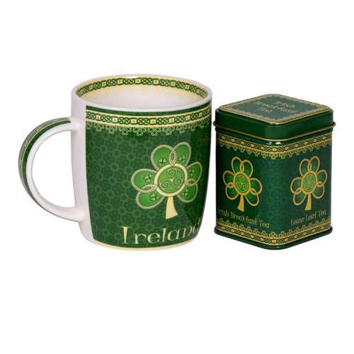 HI-Set-418 Set of Shamrock Spiral Mug & Tea Shamrockgift . com