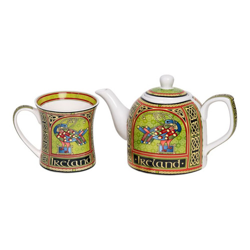 HI-Set-491 Celtic Peacock Mugs & Teapot Set of 2 ShamrockGift.com