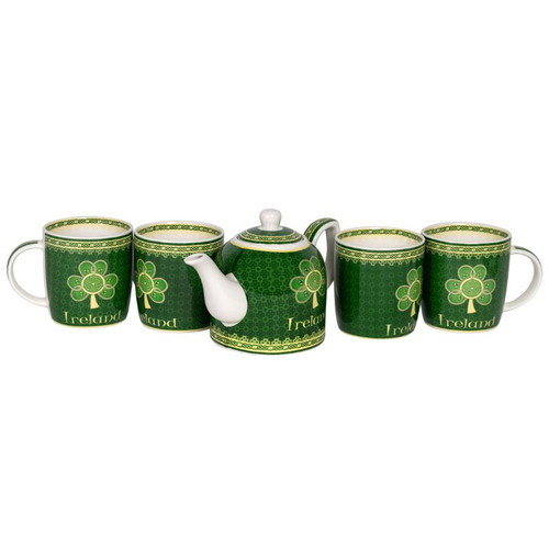 HI-Set-425 Bone China Irish Shamrock Spiral Mug Tea Gift Set of 5 ShamrockGift.com