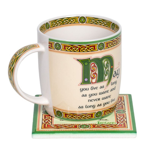 HI-Set-507 Irish Coffee Mug & Ceramic Coaster Set May You ShamrockGift.com