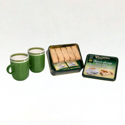 HI-Set-579 Tin of Breakfast Tea and Shortbread & Celtic Mugs Set inside View ShamrockGift.Com