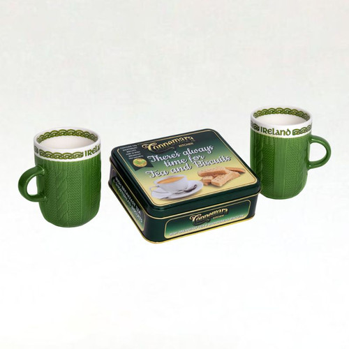 HI-Set-579 Tin of Breakfast Tea and Shortbread & Celtic Mugs Set ShamrockGift.Com