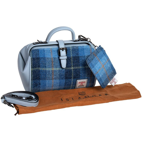 HI-Set-648 Ladies Harris Tweed Medium Doctor Bag  Blue Plaid Set of 2 ShamrockGift.com