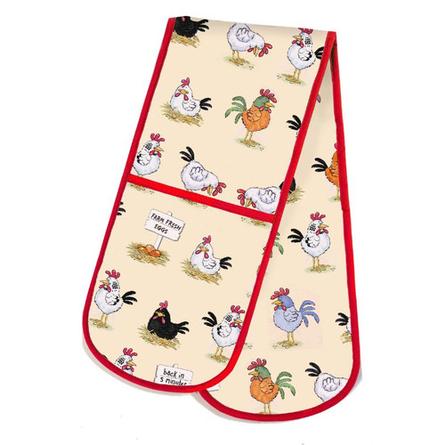 892OV Whimsy Chickens Cotton Irish Kitchen Accessories Double Oven Glove ShamrockGift.com