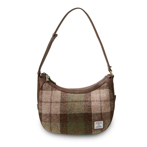ISL-8355CHETTL00-Chesnut Tartan Scottish Harris Tweed & Genuine Leather Shoulder Bag Studio ShamrockGift.com