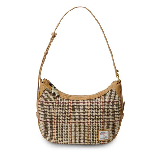 ISL-8355BEIDTL00-Beige Scottish Harris Tweed & Genuine Leather Shoulder Bag Studio ShamrockGift.com