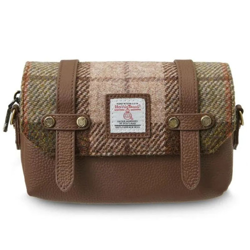 ISL-8377CHETTL00-Chesnut Tartan Harris Tweed & Genuine Leather Mini Satchel Studio ShamrockGift.com