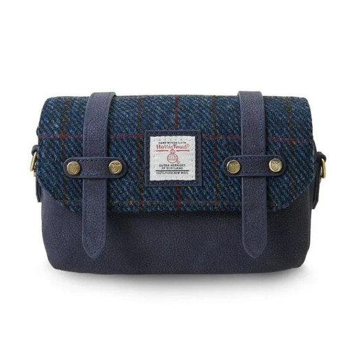 ISL-8377NAVOCL00-Navy Harris Tweed & Genuine Leather Mini Satchel ShamrockGift.com