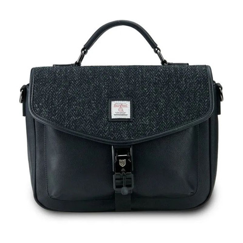 ISL-8537BLAHBL00-Black Handcrafted Harris Tweed Mini Laptop Handbag ShamrockGift.com