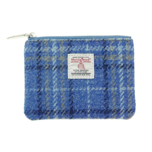 GA-LB2045-COL129-Light Blue Tartan Design Harris Tweed Mini Coin Pouch ShamrockGift.com