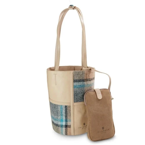 ISL-8588 Islander Check Color Harris Tweed Genuine Leather Tote Pouch ShamrockGift.com