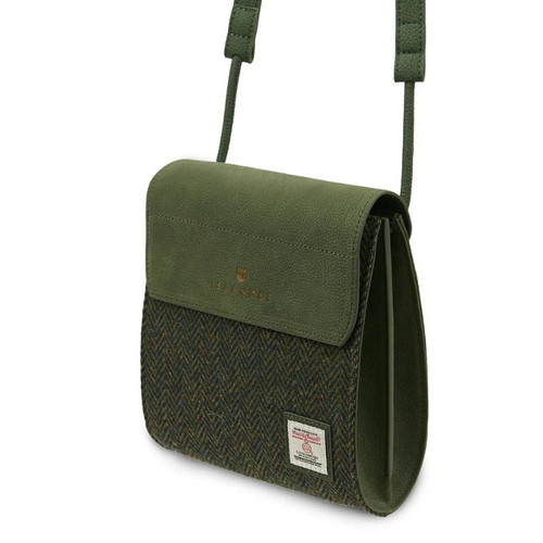 ISL-8722DRKGRNHBL00-Dark Green Color Harris Tweed Genuine Leather Eilidh Shoulder Bag ShamrockGift.com