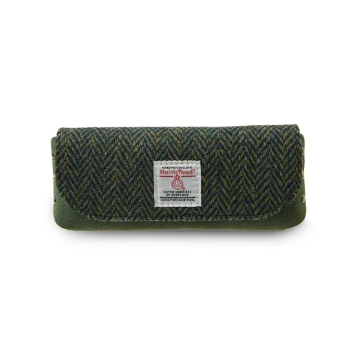 ISL-9600DRKGRNHBL00-Dark Green Harris Tweed & Leather Glasses Case ShamrockGift.com