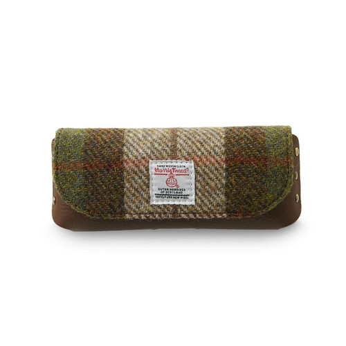 ISL-9600CHETTL00-Chesnut Tartan Harris Tweed & Leather Glasses Case ShamrockGift.com
