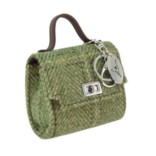 GA-LB1250-COL153-Green Herringbone  Small Scottish Harris Tweed Bag ShamrockGift.com