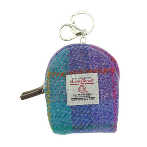 GA-LB2048-COL079-Green & Purple Handcrafted Harris Tweed Mini Cava Bag with Keychain ShamrockGift.com