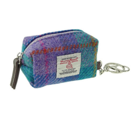 GA-LB2049-COL079-Green & Purple Handcrafted Harris Tweed Mini Fara Bag with Keychain ShamrockGift.com