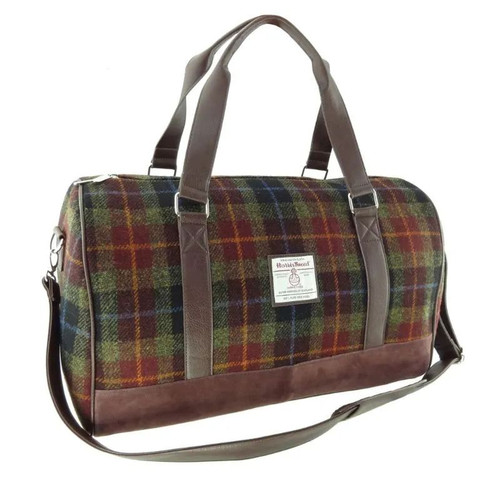 GA-LB1026-COL059-Rust Check Handcrafted Harris Tweed Weekend Bag ShamrockGift.com