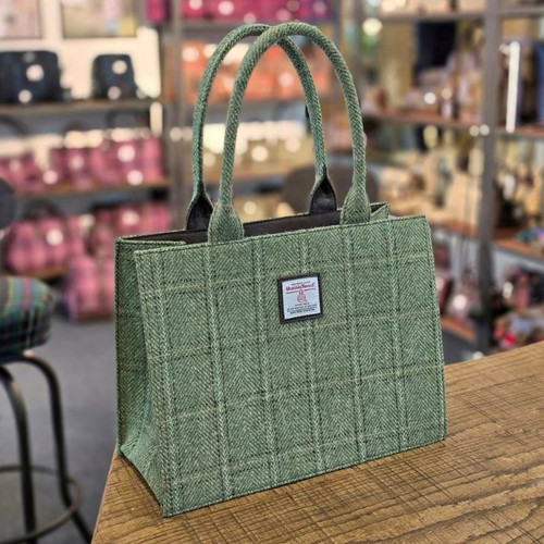 GA-LB1048-COL153-Green Handcrafted Harris Tweed Glencoe Tote Bag Lifestyle ShamrockGift.com