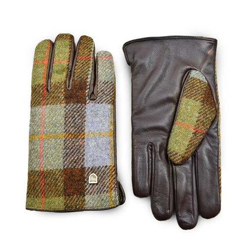 ISL-9002CBLTTM0-Chesnut Blue Mens Harris Tweed & Genuine Leather Gloves studio ShamrockGift.com