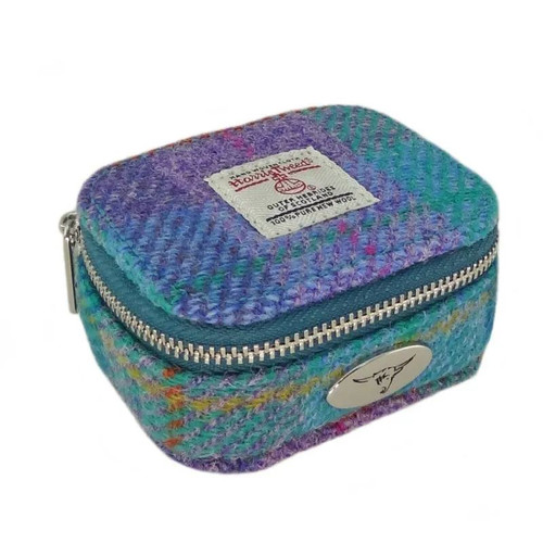 GA-LB2052-COL079 Green & Purple Tartan Design Mini Harris Tweed Jewellry Box ShamrockGift.com