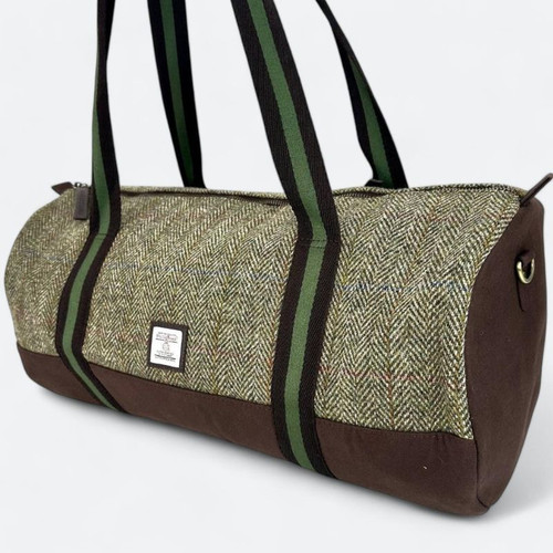MCS-CB2501-C001T-COUNTRY GREEN Harris Tweed & Cotton Canvas Duffle Bag ShamrockGift.com