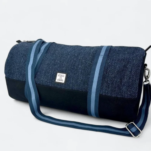 MCS-CB2501-SP516-BLUE Harris Tweed & Cotton Canvas Duffle Bag ShamrockGift.com