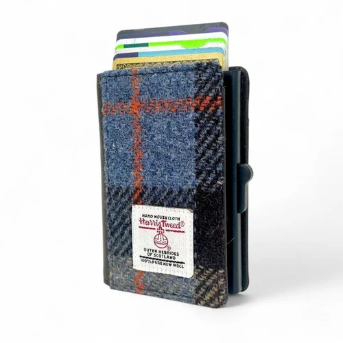 MCS-MAC2510-BLUE BROWN Men's Tartan Tweed Pop Up Card Holder ShamrockGift.com
