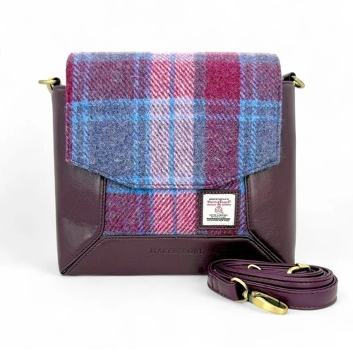 MCS-MAC2602-PASTEL PINK Harris Tweed & Vegan Leather Messenger Bag ShamrockGift.com