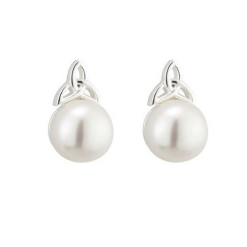 Solvar Pearl Silver Trinity Knot Stud Earrings S33774 Shamrockgift.com