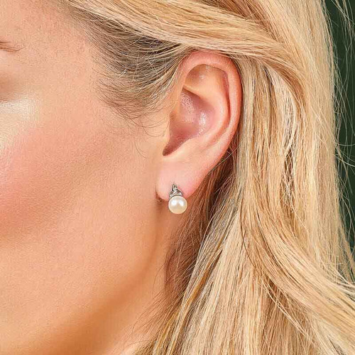Solvar Pearl Silver Trinity Knot Stud Earrings S33774 Shamrockgift.com