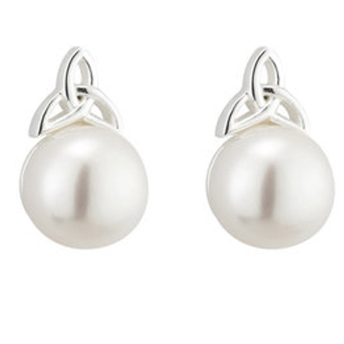 Solvar Pearl Silver Trinity Knot Stud Earrings S33774 Shamrockgift.com