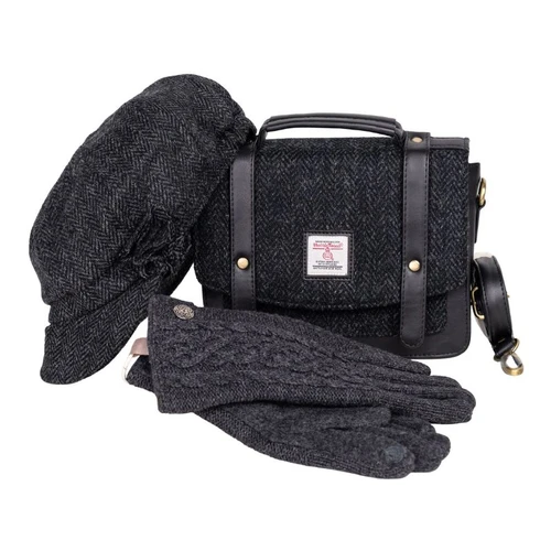 HI-Set-800 Irish Wool Newsboy Cap, Cable Gloves and Messenger Bag ShamrockGift.com