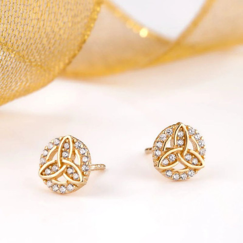 10K Gold Celtic Trinity Stud Earrings ShamrockGift.com