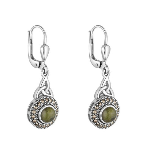 S34261 Silver Marcasite & Connemara Irish Drop Earrings Studio ShamrockGift.com