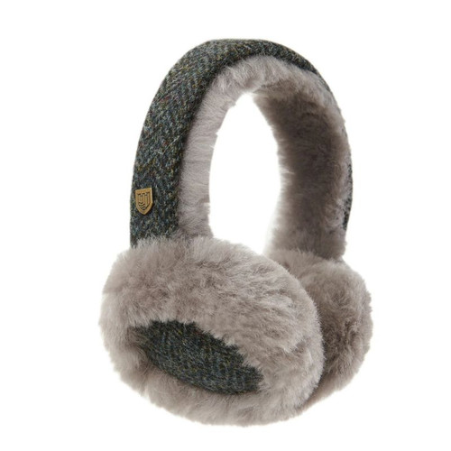 ISL-EARMUFFBLGHB Black Grey Ladies Harris Tweed Fluffy Earmuffs ShamrockGift.com