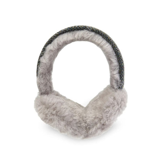 ISL-EARMUFFBLGHB Black Grey Ladies Harris Tweed Fluffy Earmuffs ShamrockGift.com